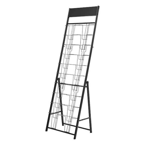 Brochure Display Rack, 20 Pockets Magazine Literature Display Stand, Portable Floor Standing Magazine Rack, Black
