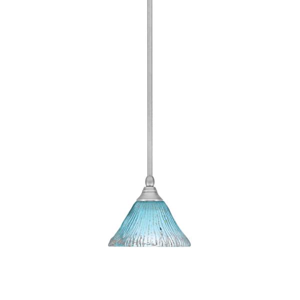 Unbranded Sparta 100-Watt 1-Light Brushed Nickel Shaded Pendant Light Mini Pendant with Teal Crystal Glass and No Bulb Included