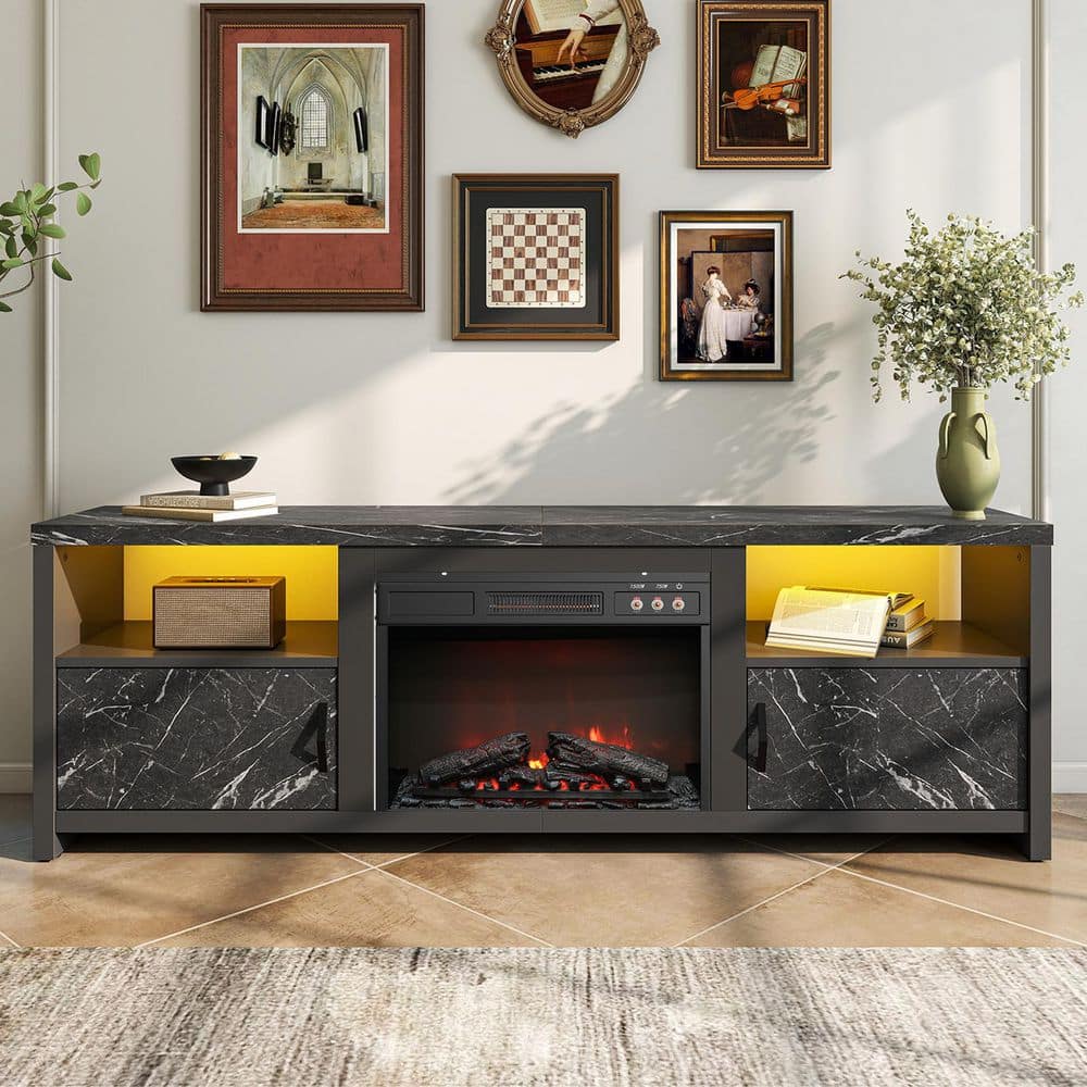 Bestier 70.8 in. Freestanding Electric Fireplace TV Stand with