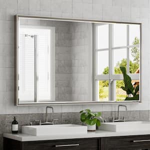 60 in. W x 36 in. H Rectangular Framed Aluminum Beveled Edge Wall Mount Bathroom Vanity Mirror in Brushed Nickel