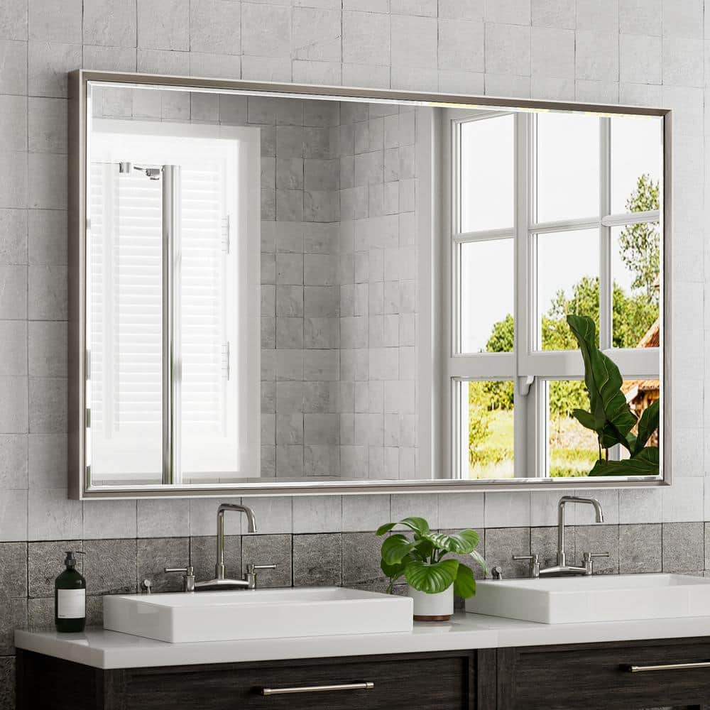 QueenFun 60 in. W x 36 in. H Rectangular Framed Aluminum Beveled Edge ...