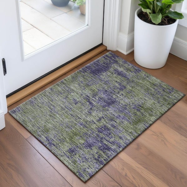 Mayfield Premium Machine Washable Abstract AMF1359 Olive 2 ft. x 3 ft. Area Rug