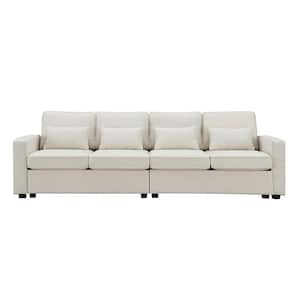 104 in. Wide 4 seats Square Arm with pockets Linen Fabric Modern Sofa in Beige