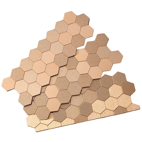 Aspect Honeycomb Matted 12 in. x 4 in. Brushed Champagne Metal Decorative Tile Backsplash (1 sq. ft.)