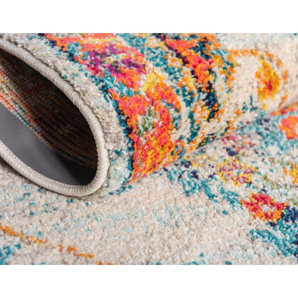 Ivory Rectangular Synthetic Easy Care Area Rug, 9' x 12'