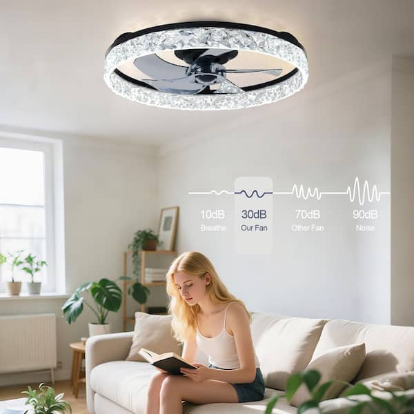 20 in. Black Small Fan Flush Mount Low Profile Modern Ceiling Fan Light for Bedroom Indoor Included APP Remote DC Motor