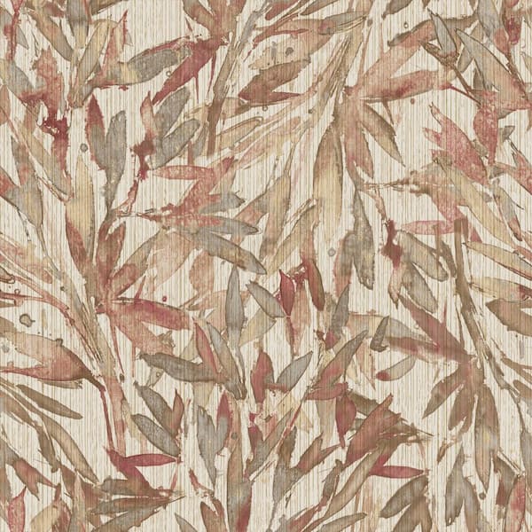 York Wallcoverings Red and Warm Grey Rainforest Leaves Vinyl Paper Unpasted Matte Wallpaper (21 in. x 33 ft.)