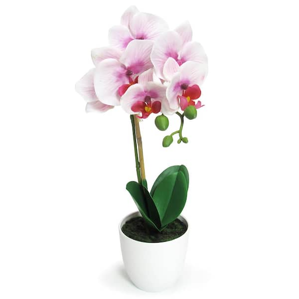 17 in. Lavender White Artificial Phalaenopsis Orchid Flower Arrangement in White Pot