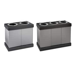 56 Gallon Black Corrugated Plastic 2-Compartment and 84 Gallon 3 Compartment Combo Indoor Trash Can and Recycling Bin