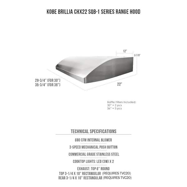 KOBE Range Hoods 30 in. 680 CFM Stainless Steel Under KOBE Range Hoods 30 in. 680 CFM Stainless Steel Under