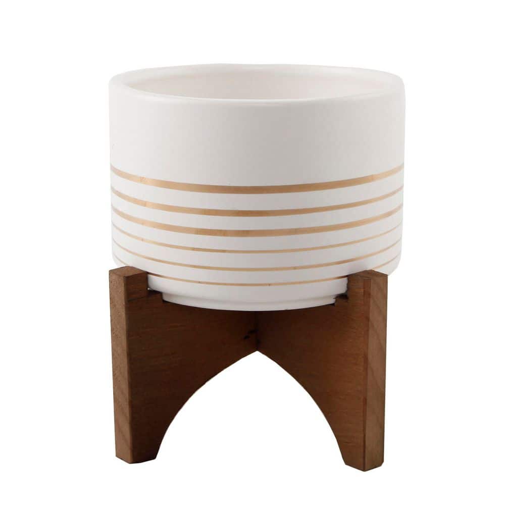 White Gold Ceramic Planter on Wood Stand (5.5 in. W x 5.75 in. H) price history on PriceWatchPro