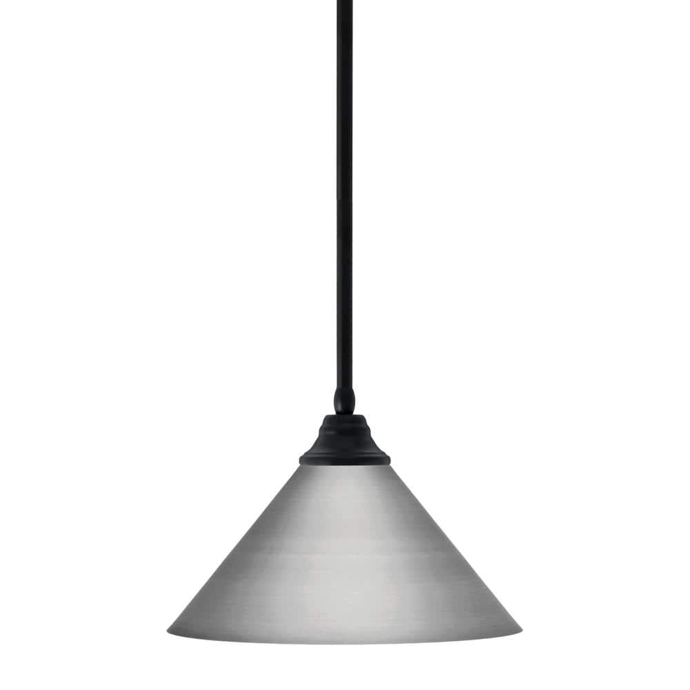Sparta 100-Watt 1 Light Matte Black Shaded Pendant Light with 14 in. Brushe