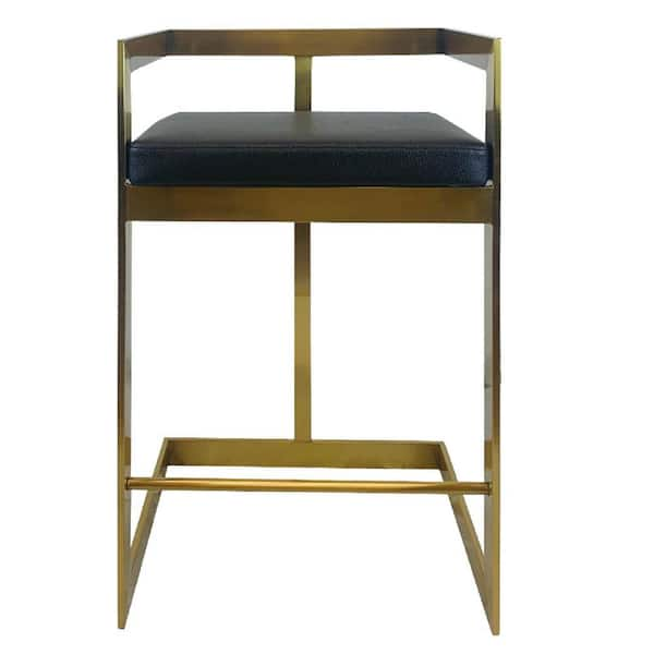 Benjara 27 in. Black and Gold Low Back Metal Frame Counter Stool with ...