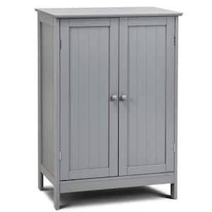23.5 in. W x 14 in. D x 34.5 in. H Gray Bathroom Floor Storage Linen Cabinet Double Door Kitchen Cupboard