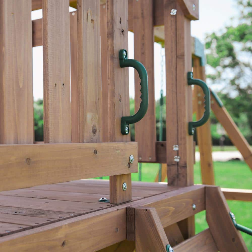 Cedar Wood Outdoor Swing Set with Slide and Fort