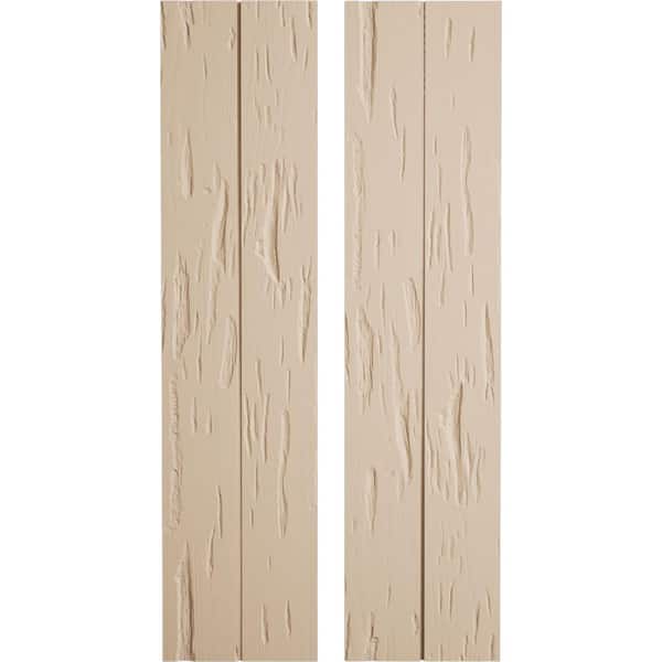 Ekena Millwork 11 in. x 38 in. Timberthane Polyurethane 2-Board Joined Board-n-Batten Pecky Cypress Faux Wood Shutters, No Batten Pair