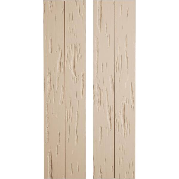 Ekena Millwork 11 in. x 82 in. Timberthane Polyurethane 2-Board Joined Board-n-Batten Pecky Cypress Faux Wood Shutters, No Batten Pair