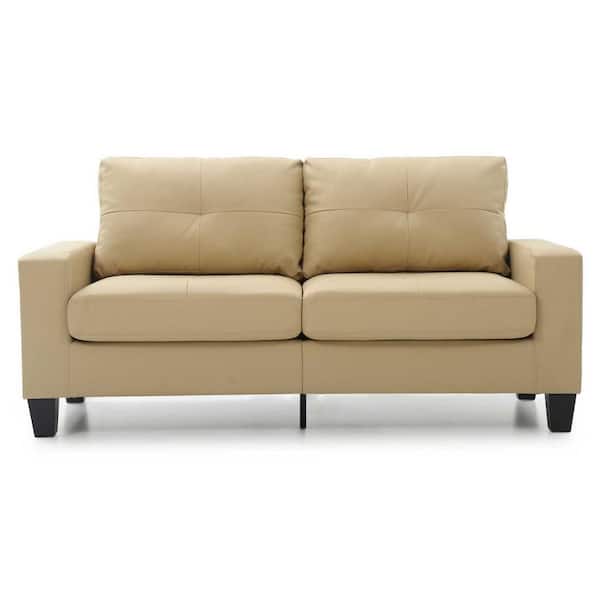 AndMakers Newbury 71 in. W Flared Arm Faux Leather Straight Sofa in Beige