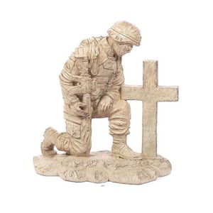 Kneeling Soldier at Cross Concrete Garden Statue