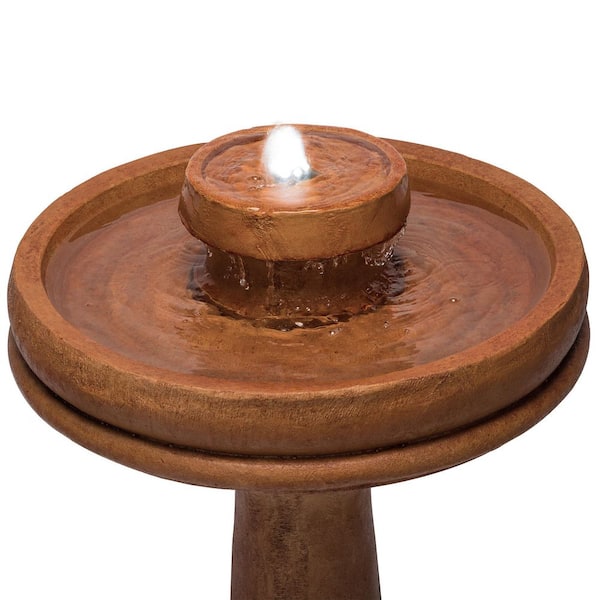 29 in. Tall Outdoor 2-Tier Traditional Birdbath Water Fountain with LED Lights