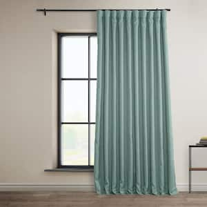 Sea Thistle Blue Faux Linen Extra Wide Room Darkening Rod Pocket Curtain - 100 in. W x 84 in. L (1 Panel)