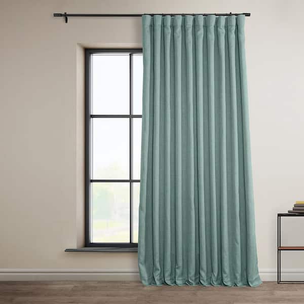 Exclusive Fabrics & Furnishings Sea Thistle Blue Faux Linen Extra Wide Room Darkening Rod Pocket Curtain - 100 in. W x 96 in. L (1 Panel)