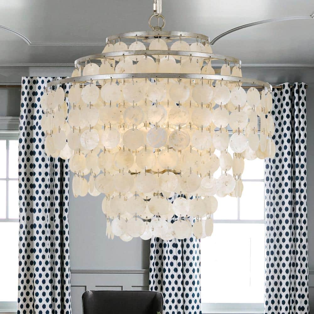 Antique Silver Mini 4-Light Crystal Candle Chandelier