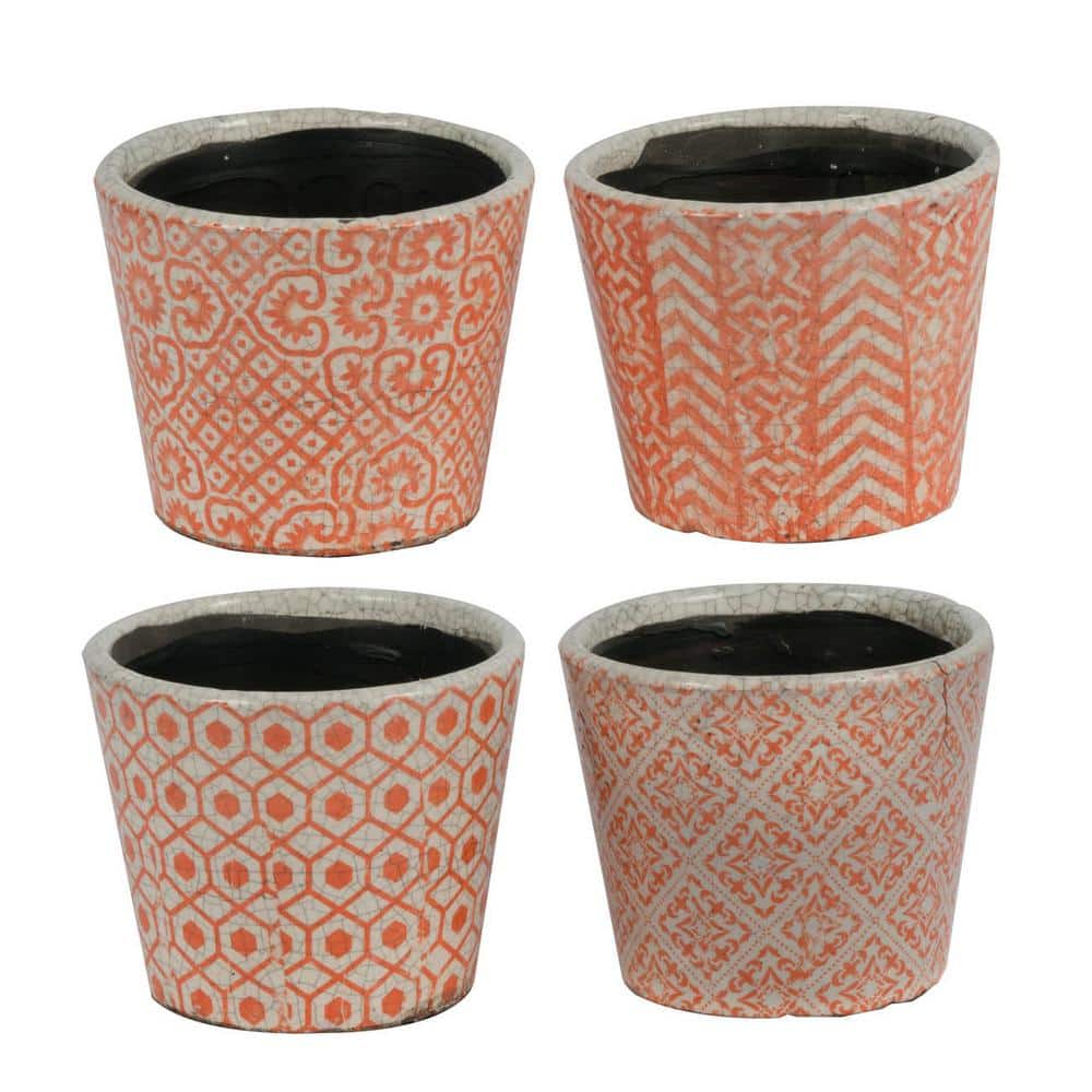 Small Orange and White Terracotta Indoor/Outdoor Planters Set of 4
