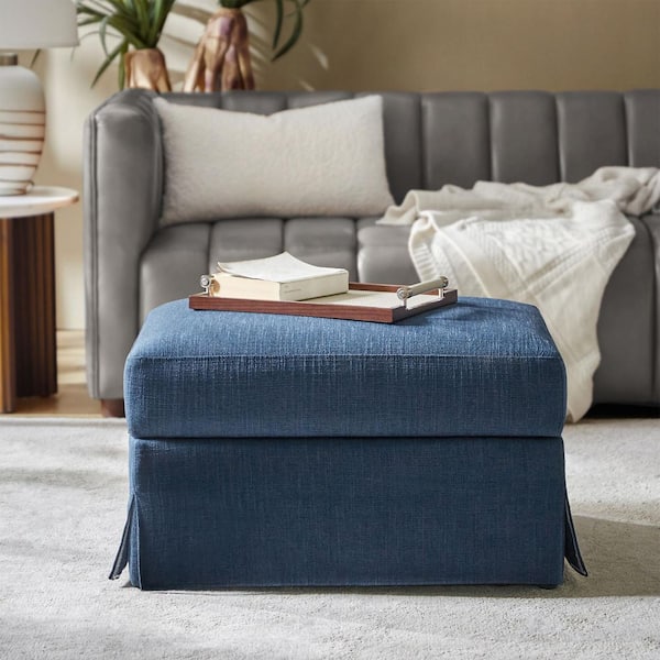 Linda Navy Modern and Farmhouse Upholstered Slipcover Ottoman