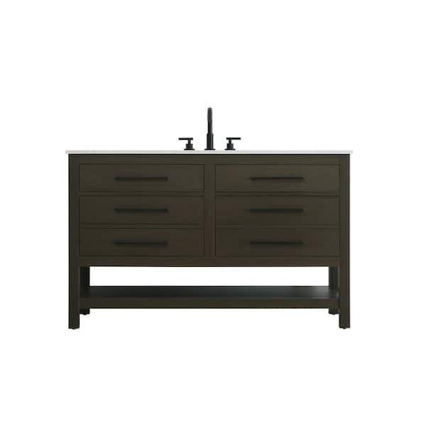 54 in. Single Sink Mocha Brown Bath Vanity with White Engineered Marble Top