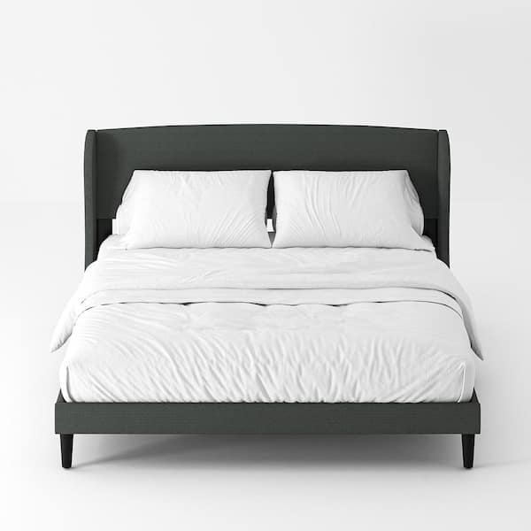 Eckhard Charcoal Upholstered Wood Frame Wingback King Platform Bed with Tapered Legs