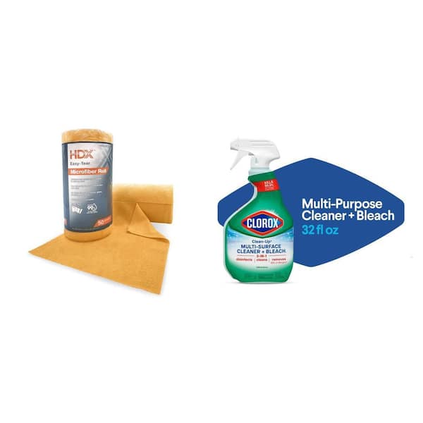 Easy-Tear 12 in. x 12 in. Microfiber Cloth Roll (50-Count) and 32 oz. All-Purpose Cleaner Spray Combo