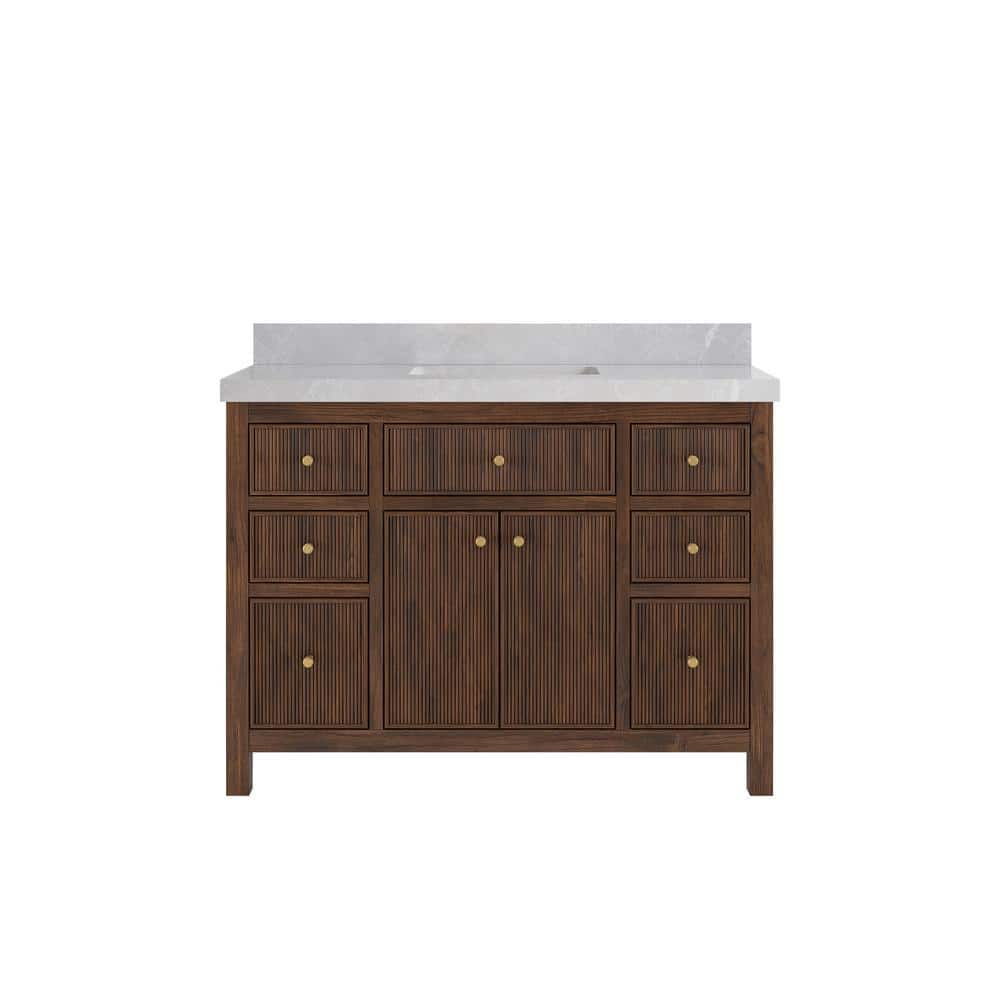 Sonoma Teak 48 in. Single Sink Freestanding Dark Walnut Bath Vanity with Pearl Gray Quartz Top Unassembled price history on PriceWatchPro