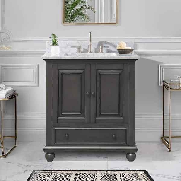 Avanity Thompson 31 in. Single Sink Charcoal Glaze Bath Vanity with Carrara White Marble Top