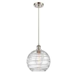 Athens Deco Swirl 1-Light Brushed Satin Nickel Clear Deco Swirl Shaded Pendant Light with Clear Deco Swirl Glass Shade