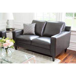 Miller 59 in. Straight Arm Top Grain Leather Rectangle Loveseat Sofa in. Steel Grey