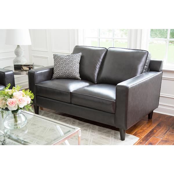 DEVON & CLAIRE Miller 59 in. Straight Arm Top Grain Leather Rectangle Loveseat Sofa in. Steel Grey