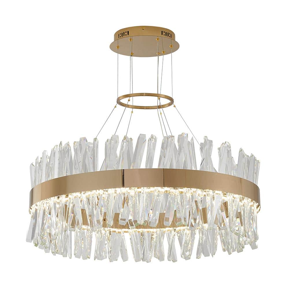 Bethel 32" Gold Metal LED Chandelier with Clear Crystal Accents