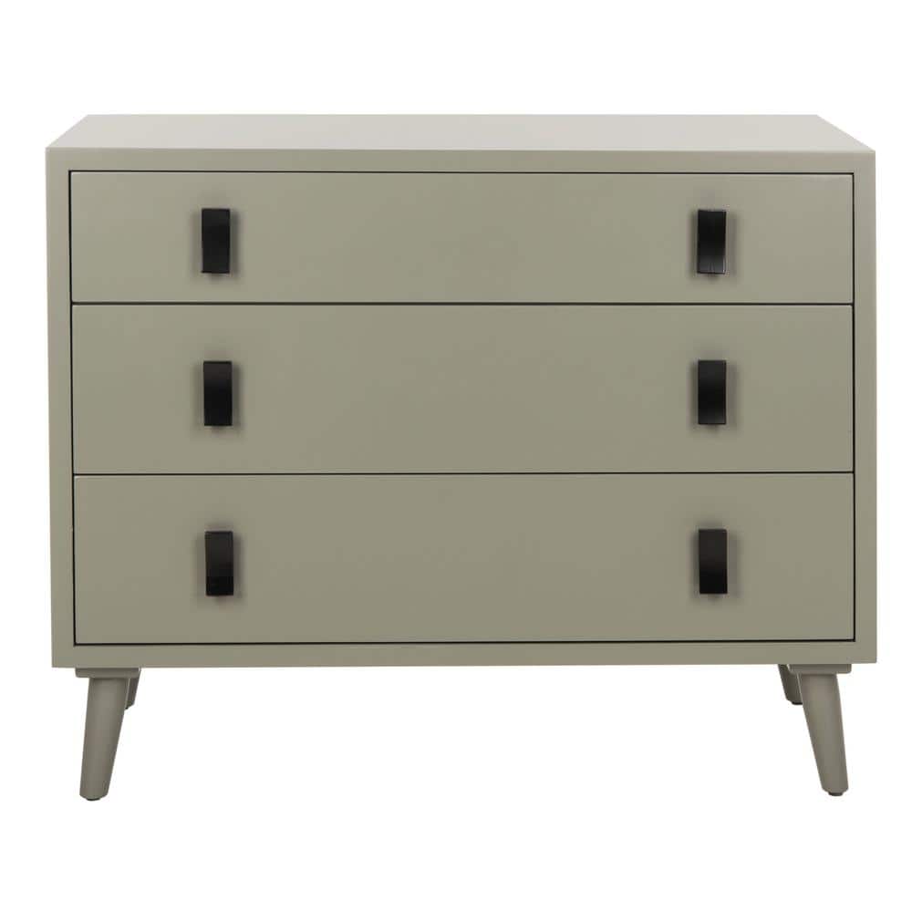 Transitional Gray 3-Drawer Chest with Black Metal Hardware