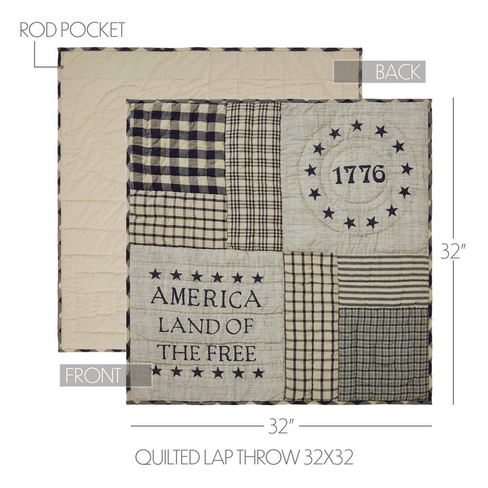 Navy and Khaki Cotton Quilted Lap Throw 32x32