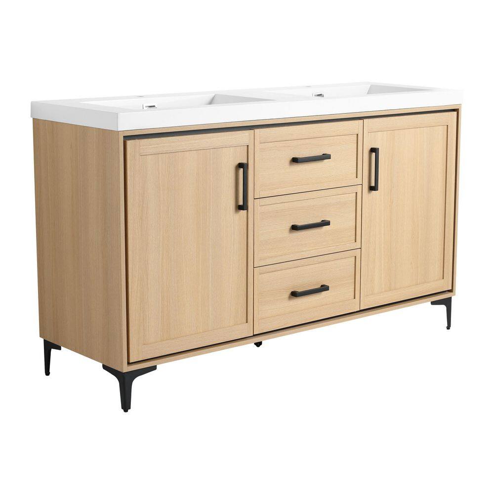 60 in. 2 Sinks Freestanding Bath Vanity in Oak with White Resin Top price history on PriceWatchPro