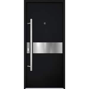 6072 36 in. x 80 in. Right-hand/Inswing Black Enamel Steel Prehung Front Door with Hardware