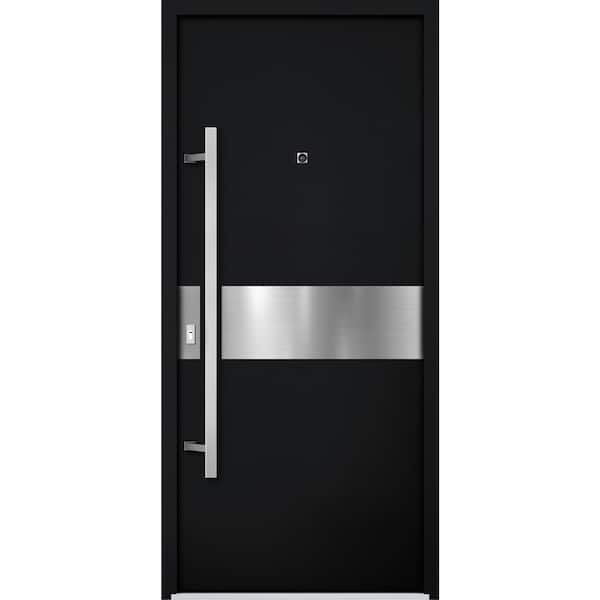 VDOMDOORS 6072 36 in. x 80 in. Right-hand/Inswing Black Enamel Steel Prehung Front Door with Hardware