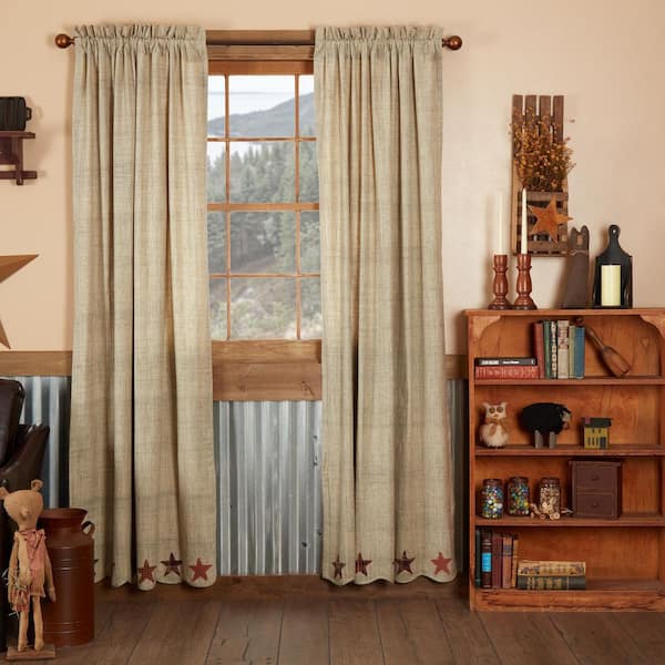 Abilene Star 40 in W x 84 in L Cotton Light Filtering Rod Pocket Window Panel Tan Burgundy Brown Pair