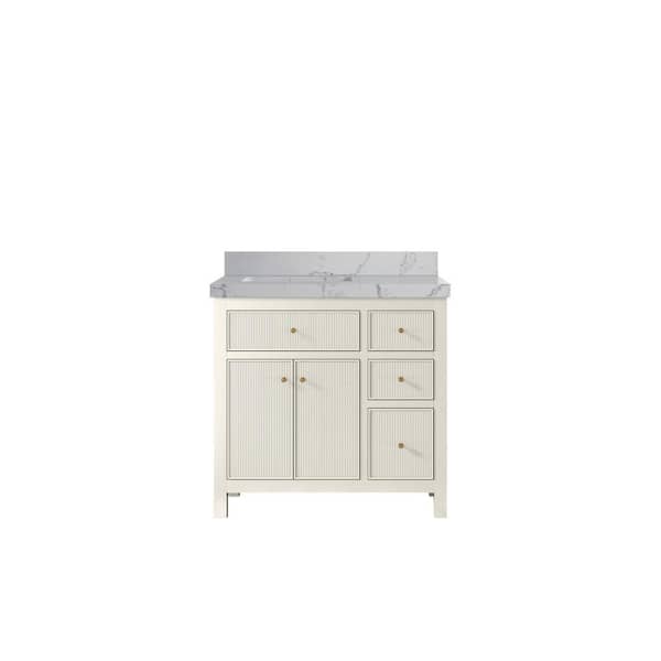Willow Collections Sonoma 36 in. Left Sink Freestanding Alabaster Bath Vanity with Venatino Qt. Top Unassembled