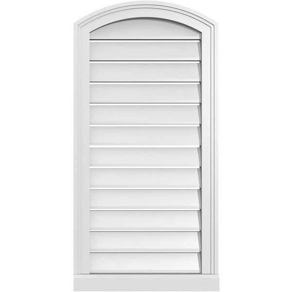 Ekena Millwork 18 in. x 34 in. Arch Top Surface Mount PVC Gable Vent: Decorative with Brickmould Sill Frame