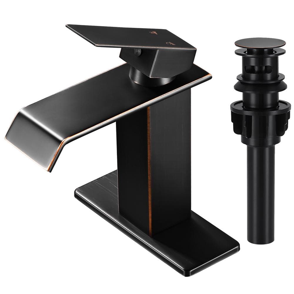 Waterfall Single Hole Single-Handle Low-Arc Bathroom Faucet in Oil Rubbed B