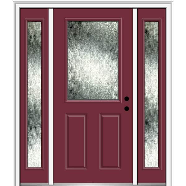 MMI Door Rain Glass 68.5 in. x 81.75 in. Left-Hand Inswing 1/2 Lite 2-Panel Painted Burgundy Prehung Front Door, 4-9/16 in. Frame