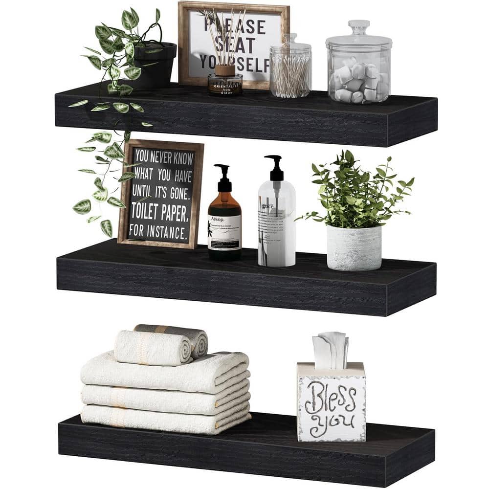 15.7 in. W x 6.7 in. D Black Farmhouse Decorative Wall Shelf (Set of 3)