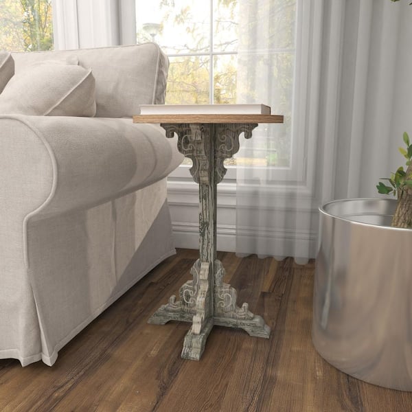 Litton Lane 28 in. Brown Handmade Intricately Carved Floral Large Hexagon  Wood End Accent Table 43370 - The Home Depot